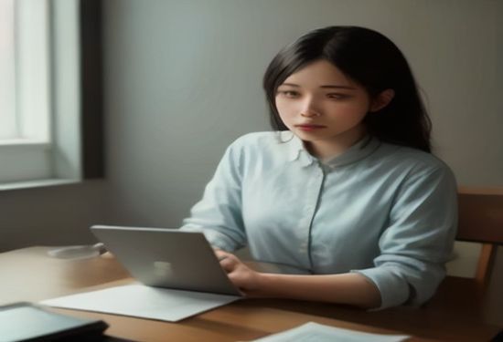 A person looking at a smartphone with a concerned expression, sitting at a home desk with financial charts and a laptop showing a chat interface, photorealistic.