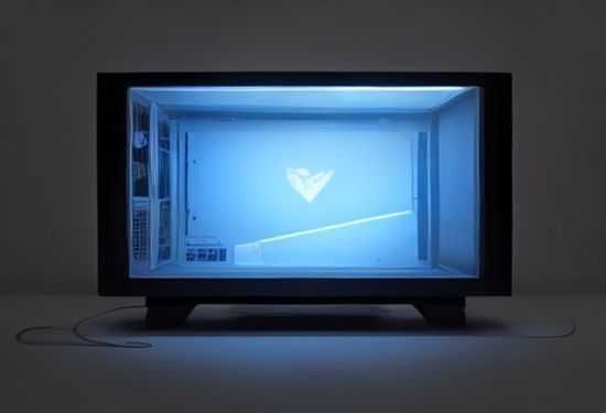 A photorealistic photo of a modern gaming PC tower with a glowing transparent side panel showing a compact GPU chip, surrounded by softly lit desk setup
