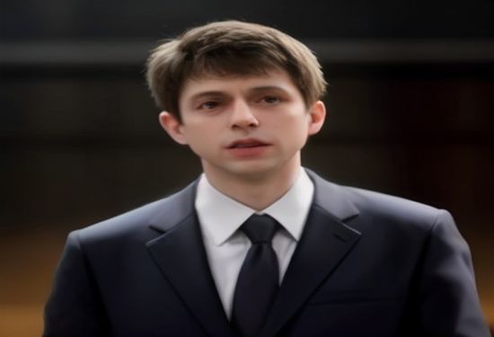 A photorealistic professional headshot of Sam Altman in a dark suit, speaking at a podium with a blurred conference audience, natural lighting, no text