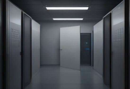 A photorealistic wide shot of a modern data center server room with a glowing digital padlock icon hovering above one server rack, representing secure AI infrastructure and identity-based access control.