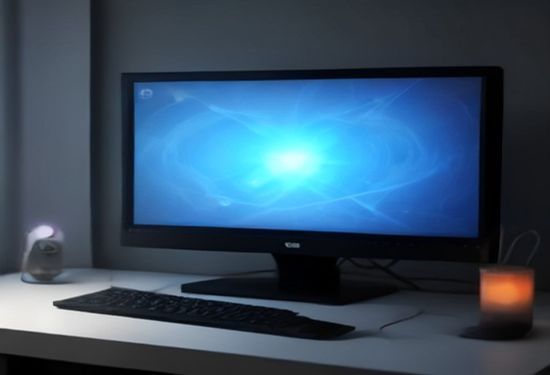 A realistic photo of a compact desktop PC with a visible gaming GPU, glowing softly, processing data streams with a subtle holographic interface floating above it, no text