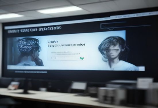 A realistic photo of a large, modern digital display in a busy office showing a comical error message, with a frustrated professional looking at it, photorealistic, no text overlays