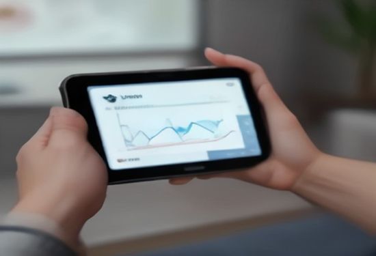 A realistic photo of a person wearing a Galaxy Watch on their wrist, showing heart rate and ECG data on the screen, in a bright modern living room setting.