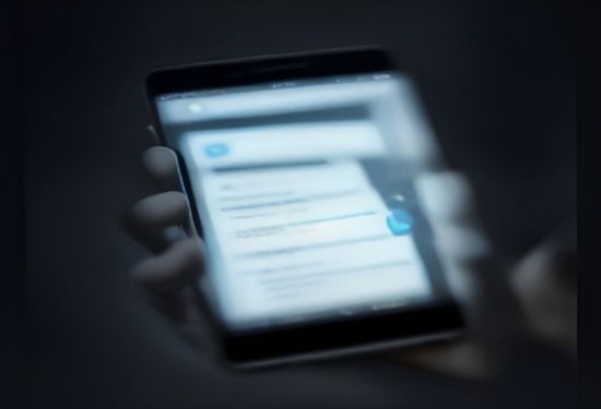 Close-up photo of a smartphone screen displaying a chaotic LinkedIn feed filled with repetitive, robotic text posts and generic corporate stock images, realistic lighting