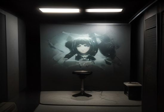 Photorealistic anime studio recording booth with a female voice actress in headphones, dramatic lighting, professional microphone, no text