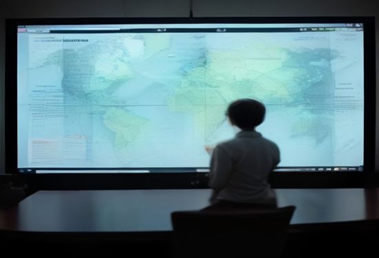 photorealistic CDC epidemiologists analyzing large screens with disease outbreak maps in modern command center, no text