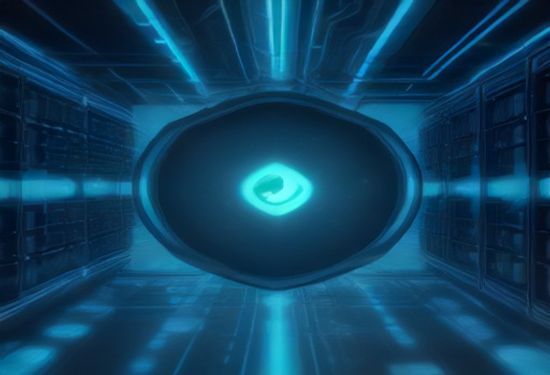 photorealistic image of an enterprise server room with a glowing digital shield and data streams, symbolizing AI token cost governance