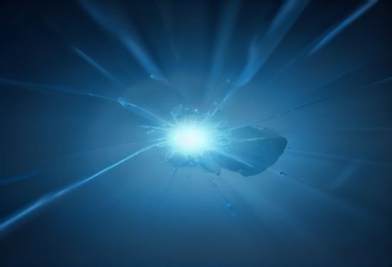 Photorealistic macro image of bacteriophage viruses attacking rod-shaped E. coli bacteria on a blue scientific background, glowing details, high magnification nanotech render, realistic lighting