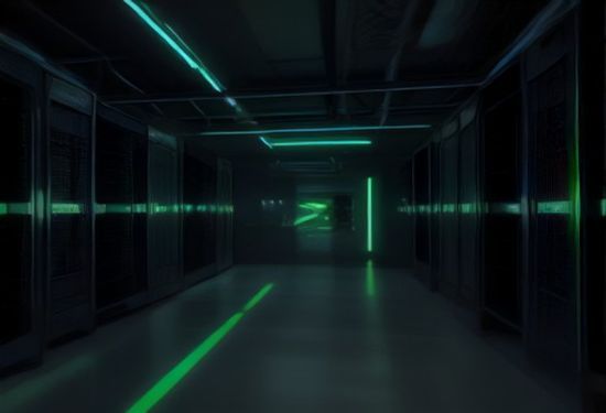 Nvidia data center chips powering AI laboratory servers at night