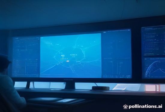FAA air traffic controller using futuristic AI interface on large digital display screen in control tower overlooking airport runway at sunset, cinematic lighting, photorealistic