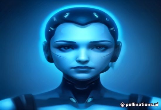 Flawed AI robot personality host conducting television press interview with visible software errors