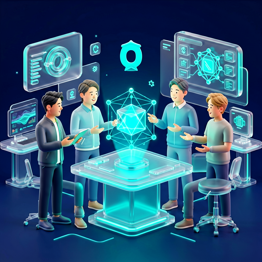 DeepMind researchers discussing artificial general intelligence in modern tech lab
