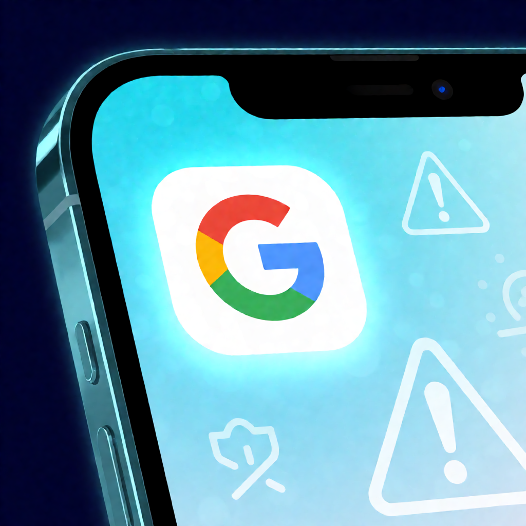 Close-up of Google Gemini AI assistant icon glowing on smartphone screen with network security warning symbols in dark background