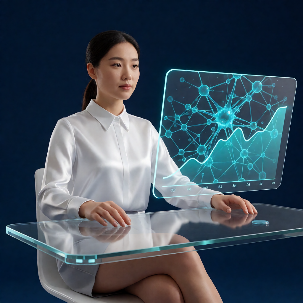 AI model analyzing scientific chart with glowing neural network visualization