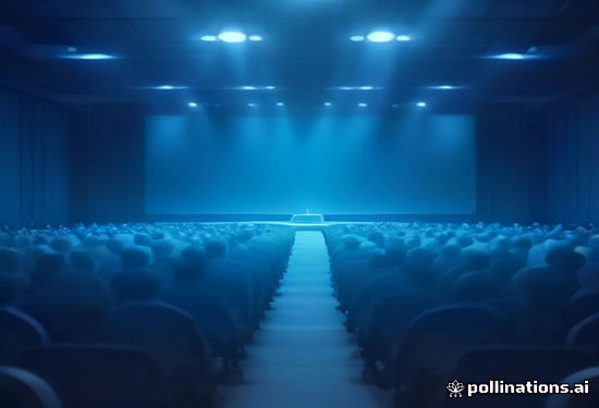 crowded tech conference hall with startup pitch stage lights and audience