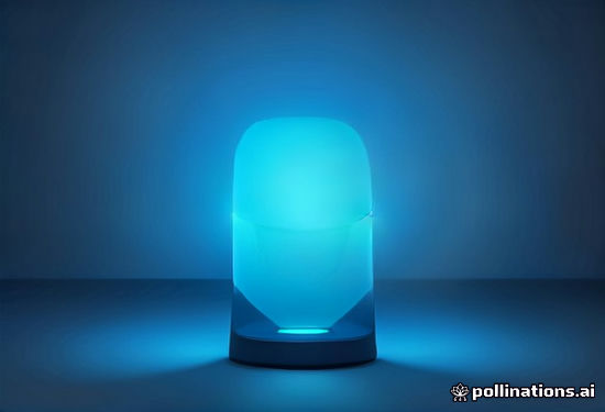 futuristic sleek AI assistant device with glowing microphone array ambient lighting dark background concept